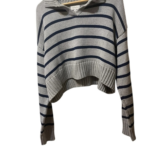 Pacsun Blue Gray Stripes Cotton Academia Collegiate Crop Polo Sweater XL NWT - Picture 7 of 8